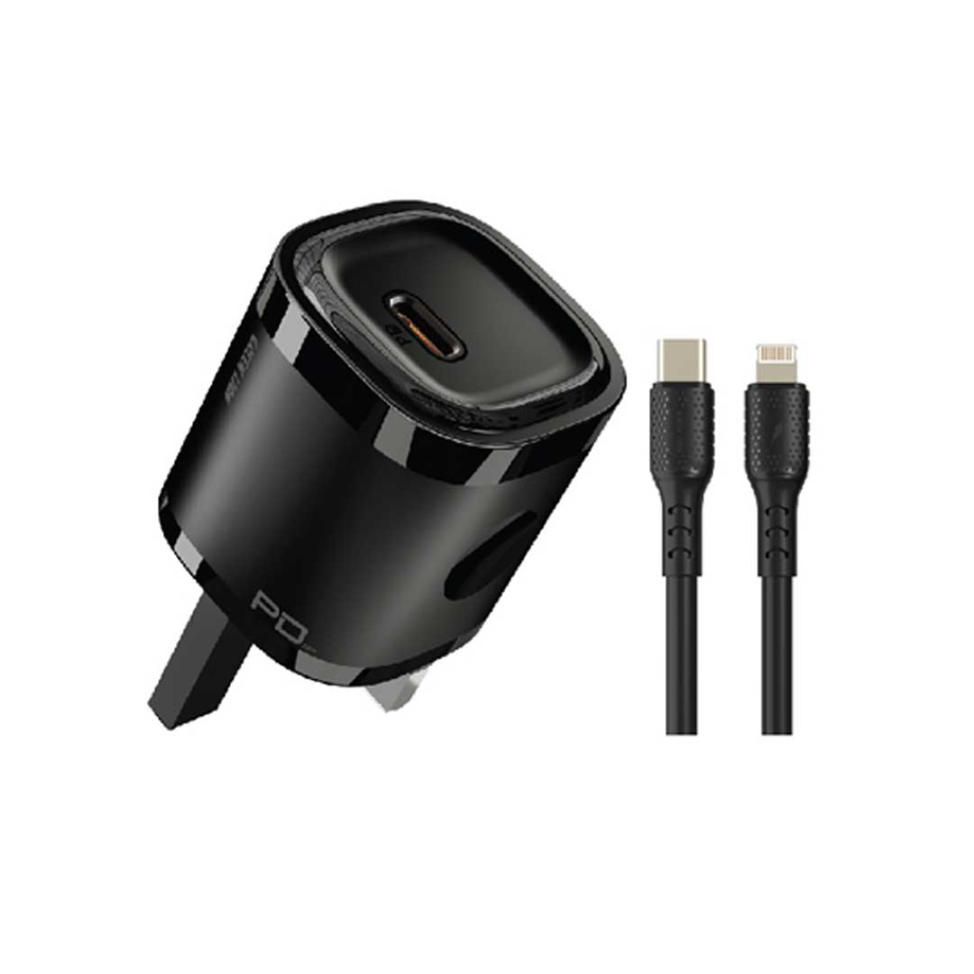 GREEN LION QC3.0+PD 20W+TC IPH DATA CABLE 1M BLACK